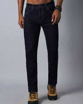 men lightly washed straight jeans