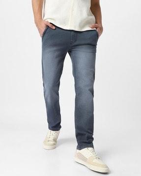 men lightly washed straight jeans
