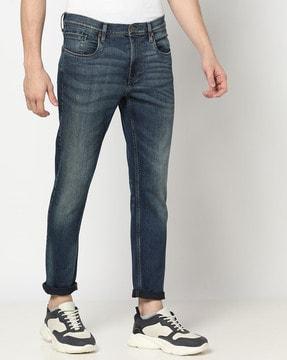 men lightly washed straight jeans