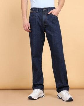 men lightly washed straight jeans