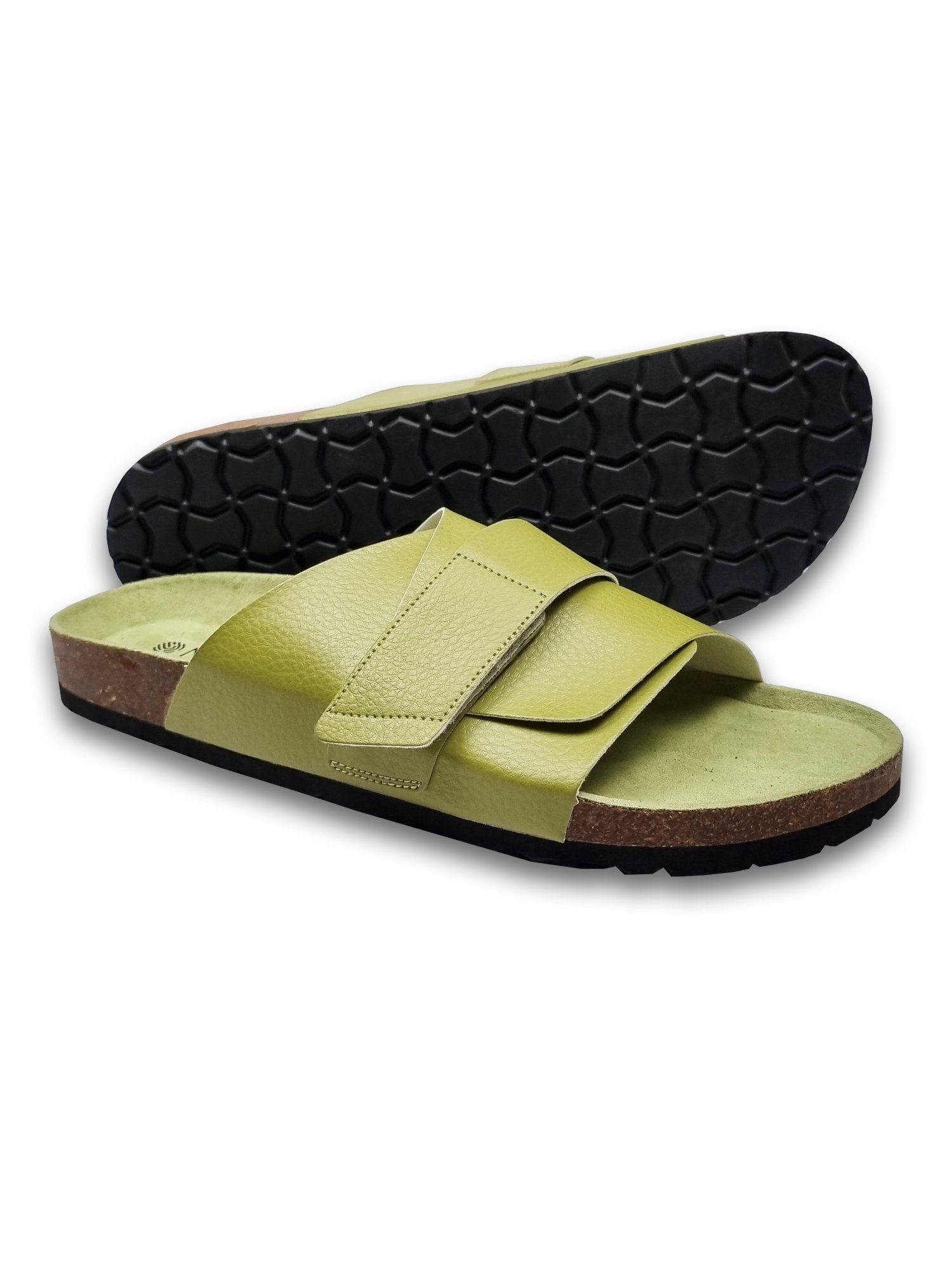 men lively olive double layered cork solid sandals with comfort