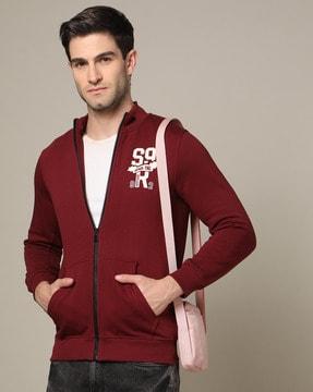 men logo applique regular fit zip-front sweatshirt