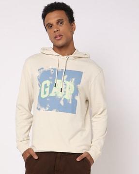 men logo applique relaxed fit hoodie