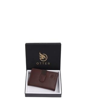 men logo embossed card holder with snap-button closure