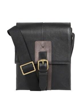 men logo embossed crossbody bag with adjustable strap