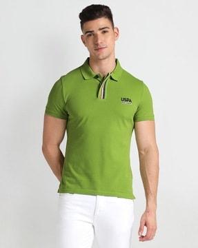 men logo embroidered muscle fit polo t-shirt