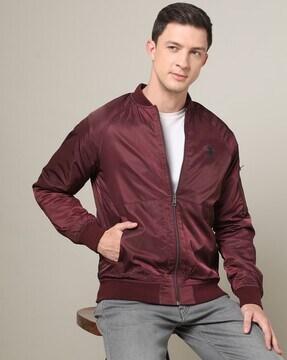 men logo embroidered regular fit bomber jacket