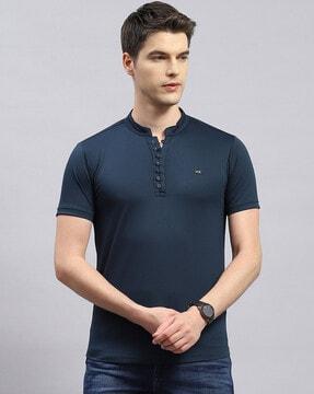 men logo embroidered regular fit henley t-shirt