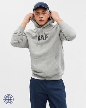 men logo embroidered regular fit hoodie