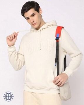 men logo embroidered regular fit hoodie