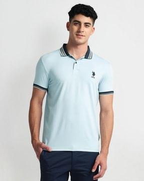 men logo embroidered regular fit polo t-shirt