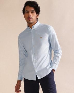 men logo embroidered regular fit shirt with button-down collar