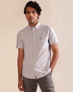 men logo embroidered regular fit shirt with patch pocket