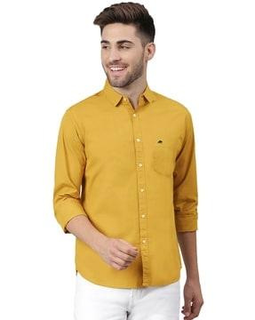 men logo embroidered regular fit shirt with patch pocket