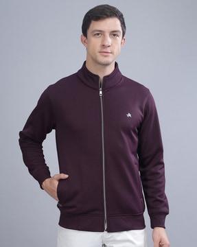 men logo embroidered regular fit zip-front sweatshirt