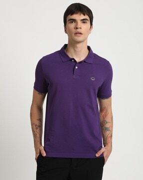 men logo embroidered slim fit polo t-shirt