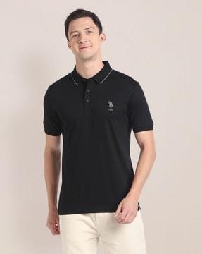 men logo embroidered slim fit polo t-shirt