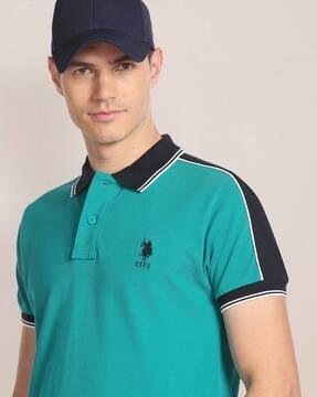 men logo embroidered slim fit polo t-shirt