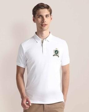 men logo embroidered slim fit polo t-shirt