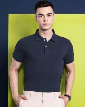 men logo embroidered slim fit polo t-shirt