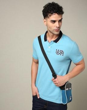 men logo embroidered slim fit polo t-shirt