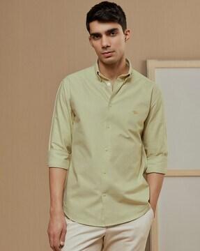 men logo embroidered slim fit shirt with button-down collar