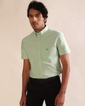 men logo embroidered slim fit shirt with patch pocket