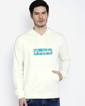 men logo print regular fit hooded sweatshirt