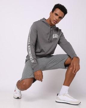 men logo print regular fit hoodie