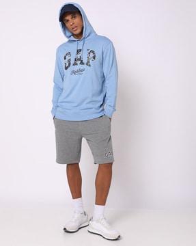 men logo print regular fit hoodie