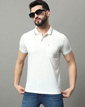 men logo print regular fit polo t-shirt with patch pocket