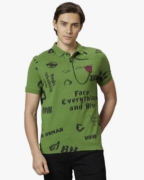 men logo print regular fit polo t-shirt