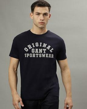 men logo print regular fit t-shirt with round neck