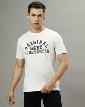 men logo print regular fit t-shirt with round neck