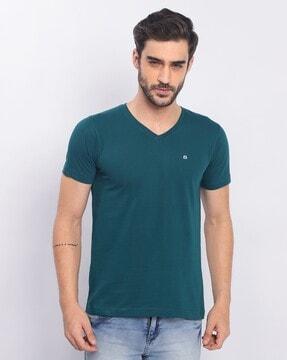 men logo print regular fit v-neck t-shirt