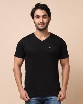 men logo print regular fit v-neck t-shirt