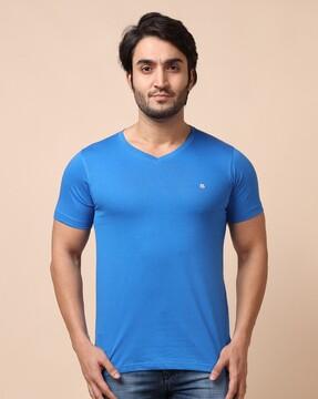 men logo print regular fit v-neck t-shirt