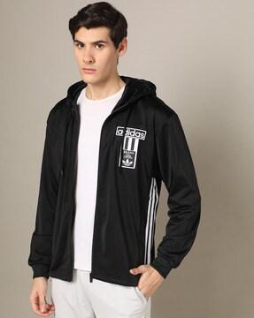 men logo print regular fit zip-front hoodie