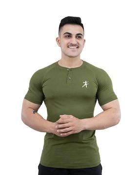 men logo print slim fit henley t-shirt