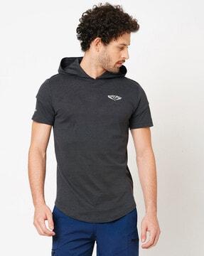 men logo print slim fit hooded t-shirt