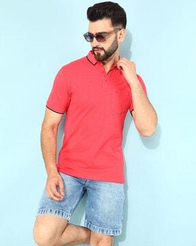 men logo print slim fit polo t-shirt with short sleeves