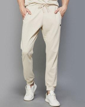 men logo print straight fit track pants with insert pockets