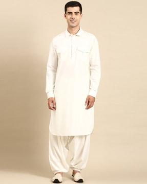 men long kurta with flap pockets