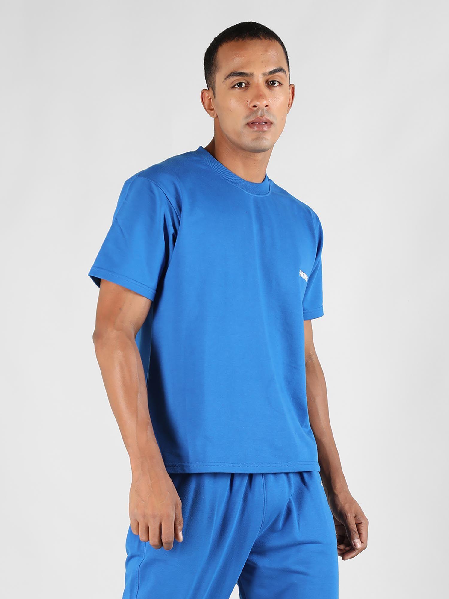 men loose fit blue half sleeve t shirt