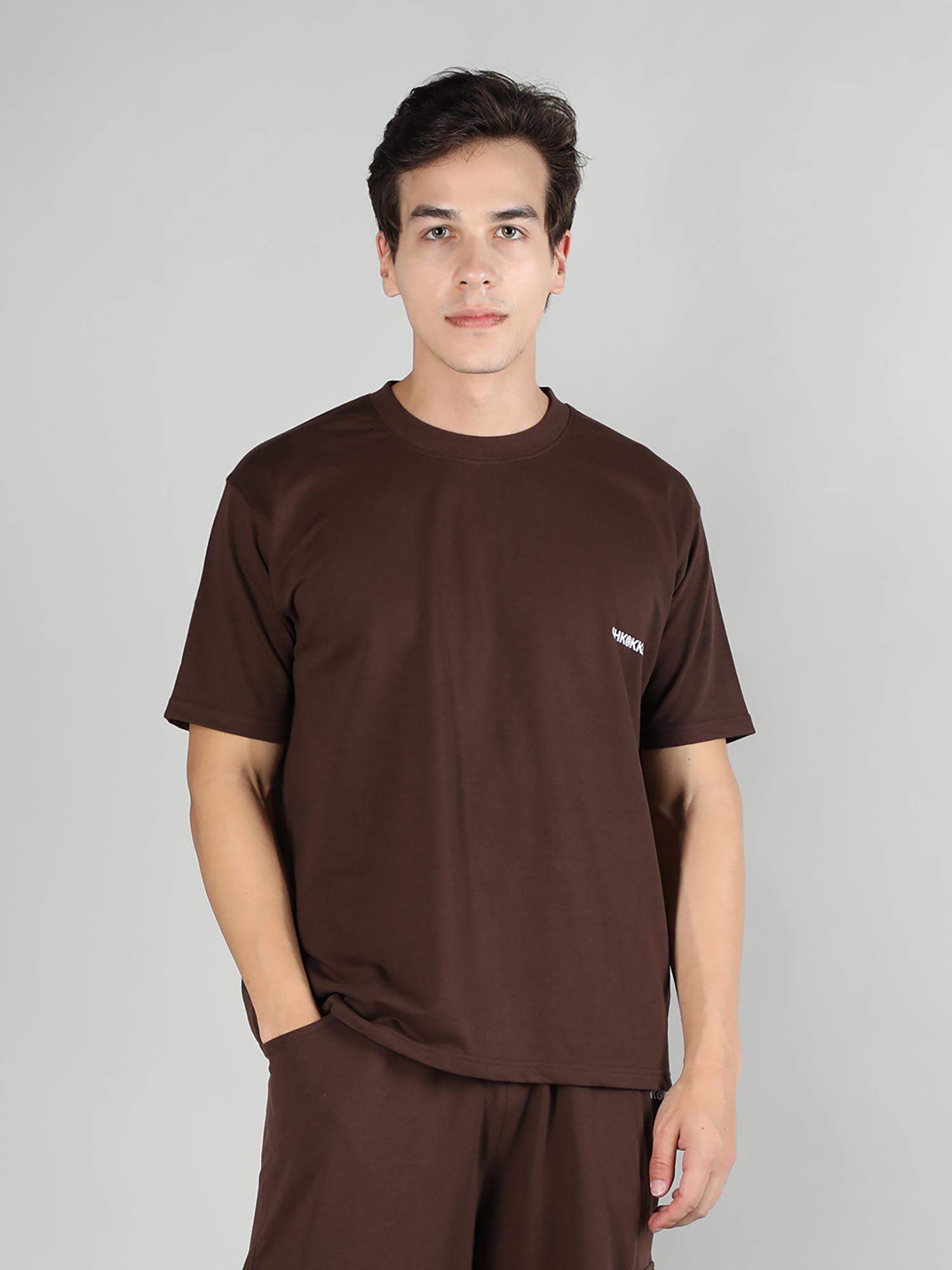 men loose fit brown half sleeve t shirt