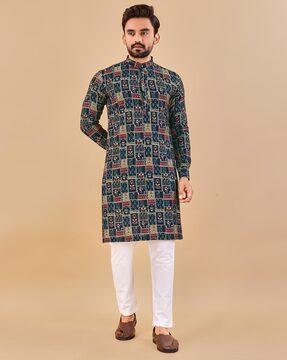 men loose fit embroidery long kurta