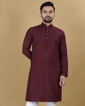 men loose fit embroidery long kurta