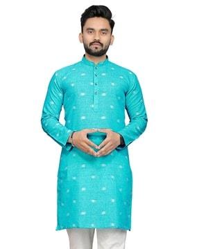 men loose fit ikat print long kurta