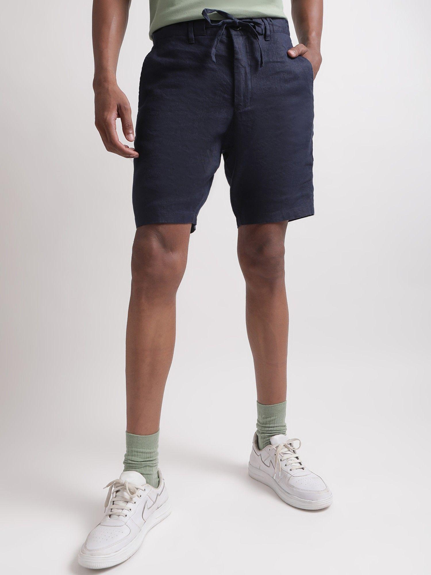 men loose fit linen denim shorts