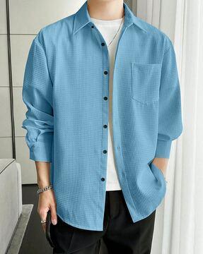 men loose fit shirt with cuban collar